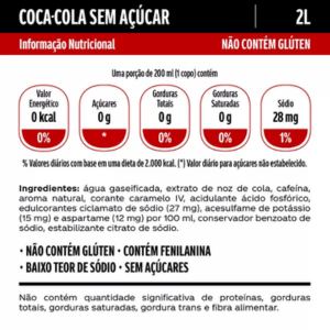 informações nutricionais da Coca-Cola Zero sem açúcar